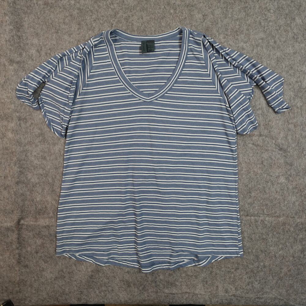 Left of Center Top Womens Extra Small Petite Split Flutter Sleeve V-Neck Striped